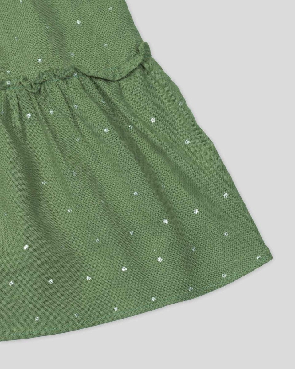 Vestido verde con detalle de moño en hombro y boleros para niña - Cielito