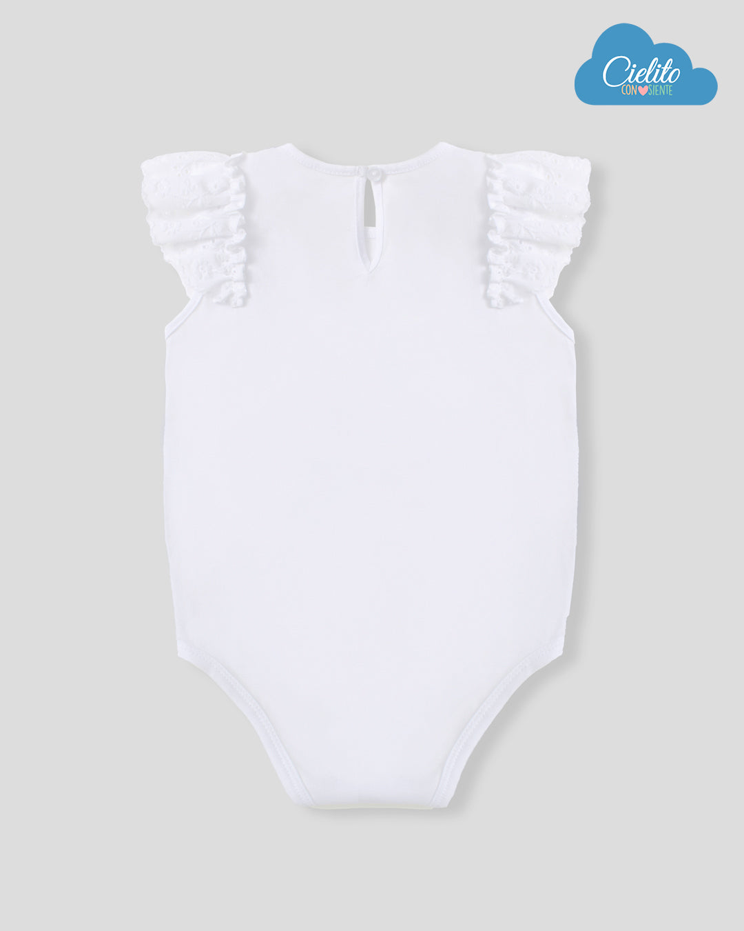 Body blanco con bordado de flores y boleros para bebé niña