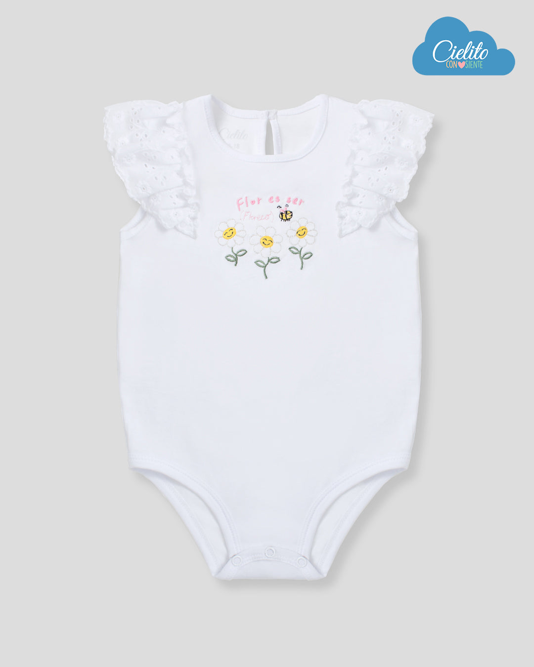 Body blanco con bordado de flores y boleros para bebé niña