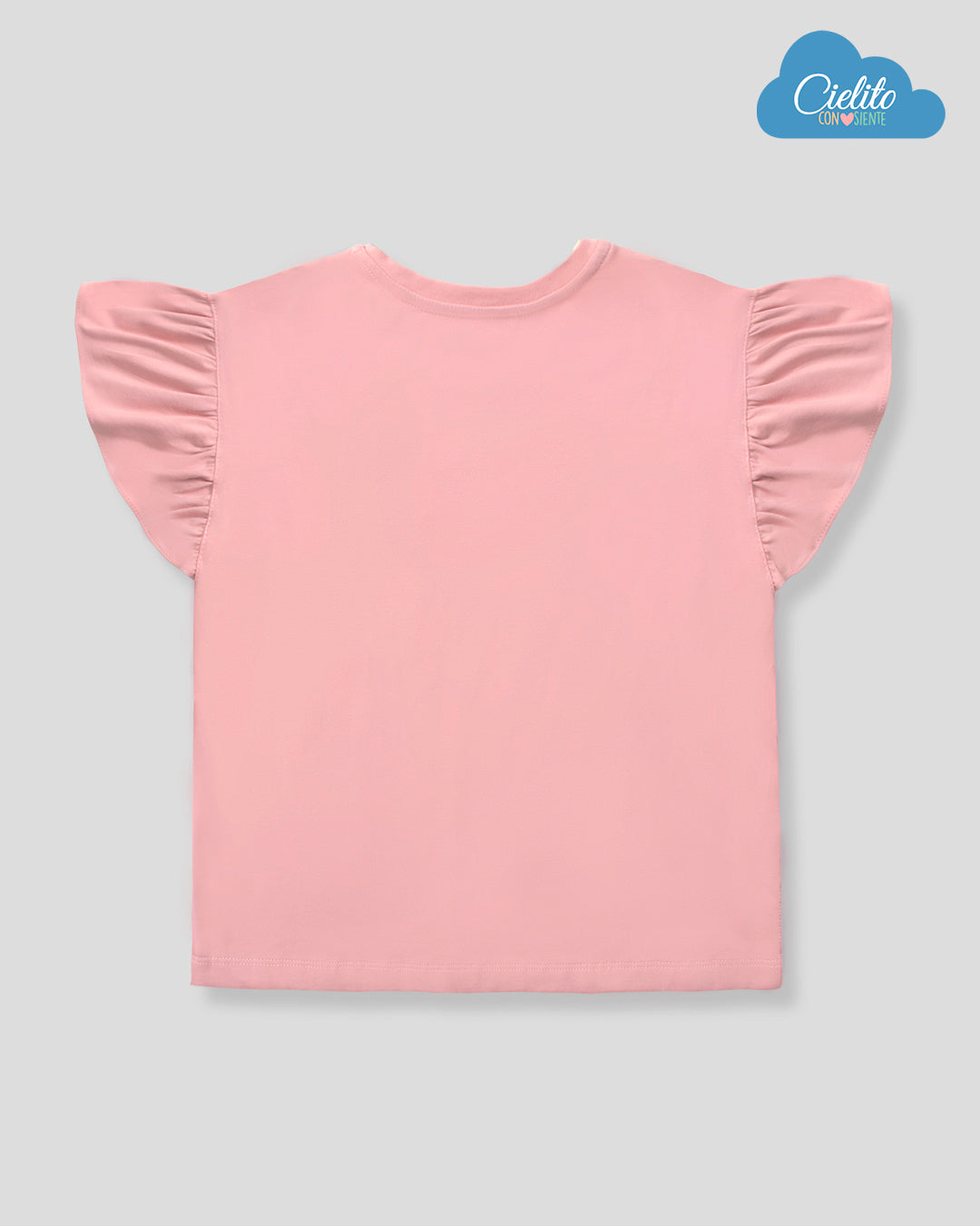 Camiseta palo de rosa con aplique de tela hoja rota y boleros para niña