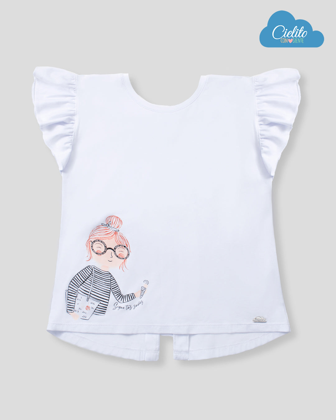 Camiseta con estampado y abertura en espalda para niña