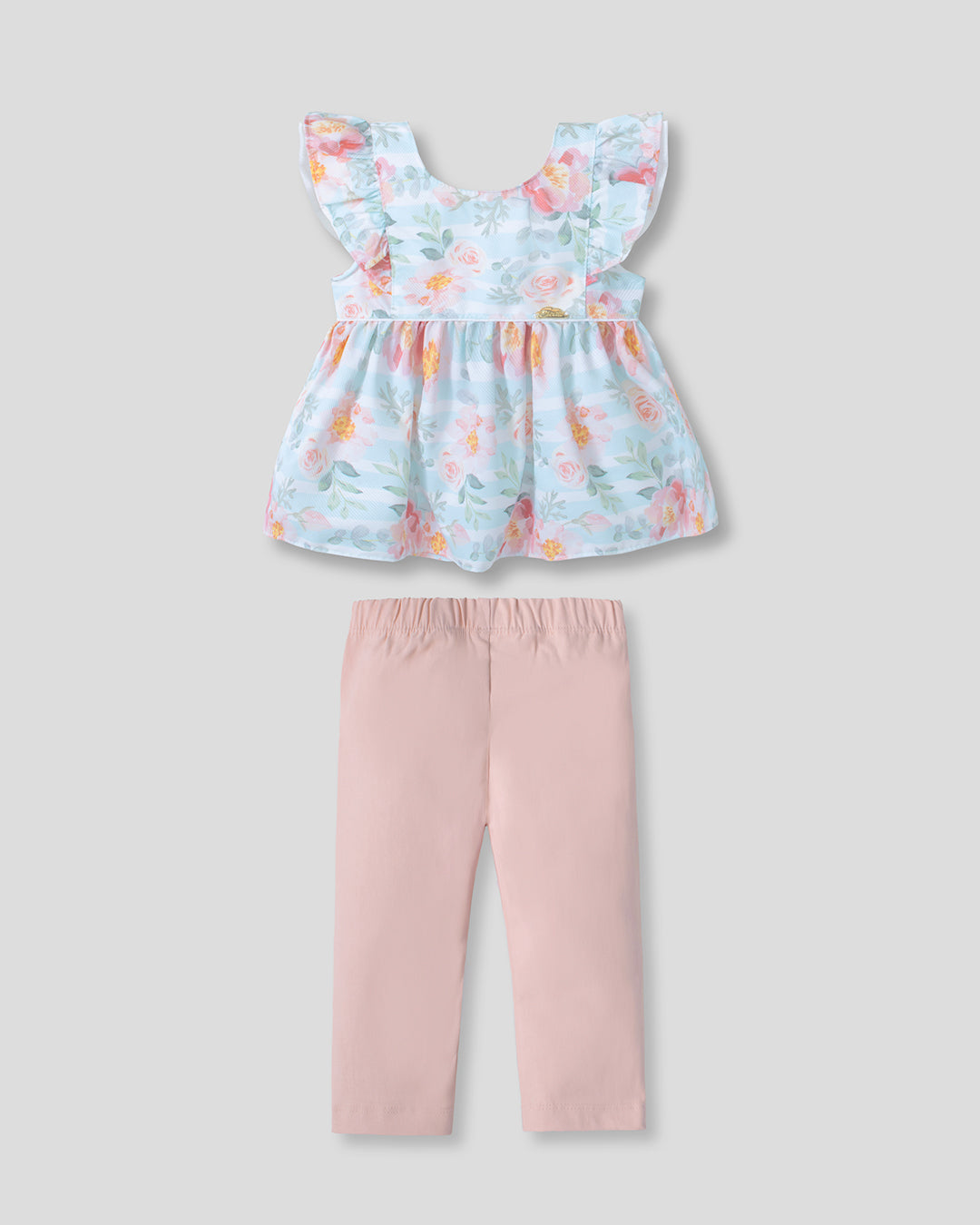 Conjunto blusa con estampado de flores y leggins palo de rosa para bebé niña