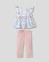Conjunto blusa con estampado de flores y leggins palo de rosa para bebé niña